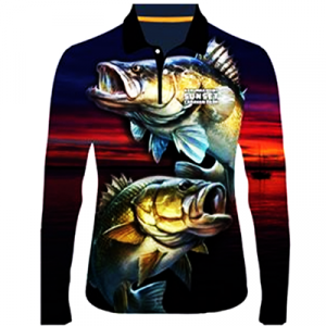 Sunset Fish Polo Shirt SL Unisex 4-way-dry-fit stretch Stretch Polyester _ Spandex Material Full Sleeve